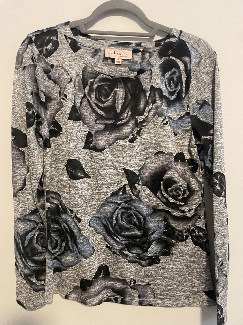 Philosophy Grey Long-Sleeve Rose Print Tee